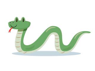 A cartoon image of a green and white snake